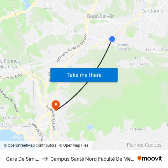 Gare De Simiane to Campus Santé Nord Faculté De Médecine map