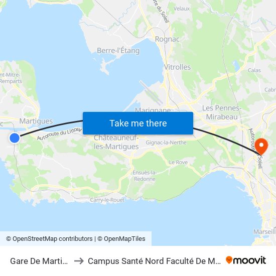 Gare De Martigues to Campus Santé Nord Faculté De Médecine map