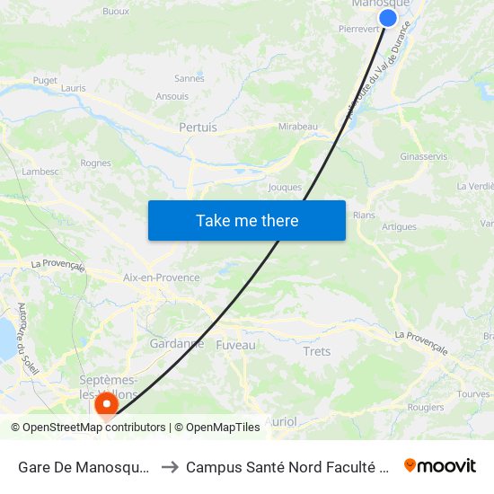 Gare De Manosque-Gréoux to Campus Santé Nord Faculté De Médecine map