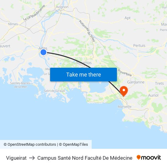 Vigueirat to Campus Santé Nord Faculté De Médecine map