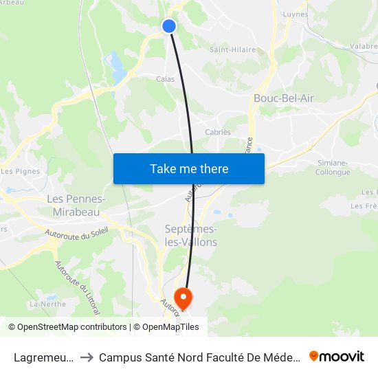 Lagremeuse to Campus Santé Nord Faculté De Médecine map