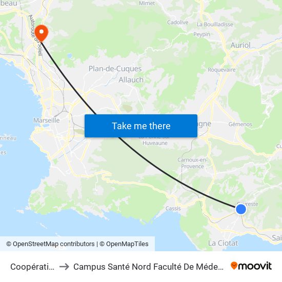 Coopérative to Campus Santé Nord Faculté De Médecine map