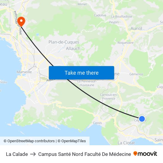 La Calade to Campus Santé Nord Faculté De Médecine map