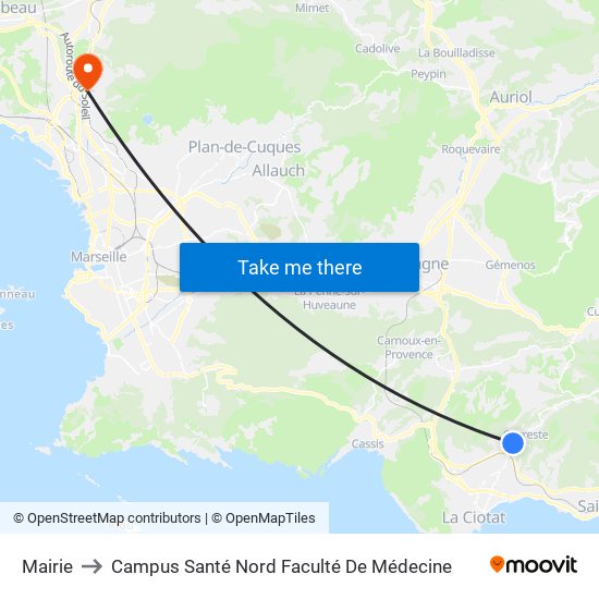 Mairie to Campus Santé Nord Faculté De Médecine map