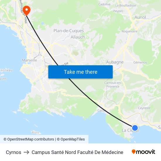 Cyrnos to Campus Santé Nord Faculté De Médecine map