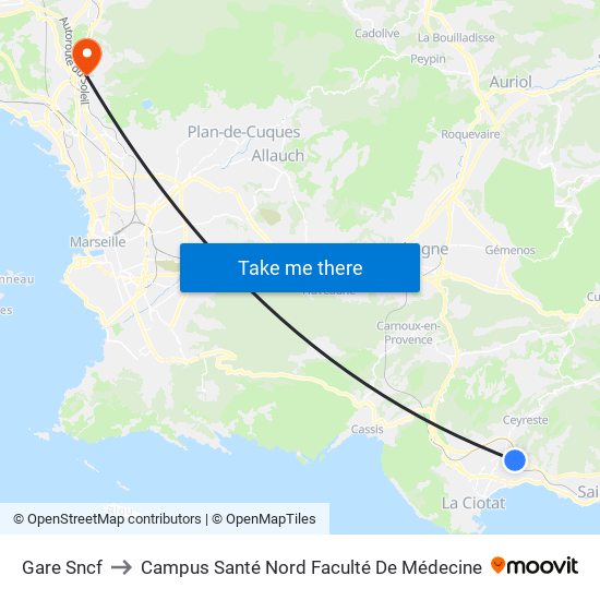 Gare Sncf to Campus Santé Nord Faculté De Médecine map