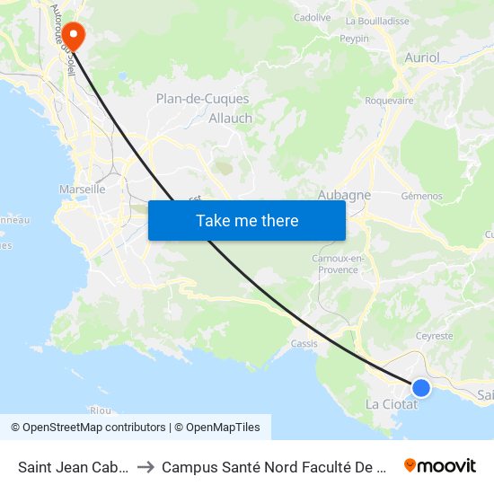 Saint Jean Cabanon to Campus Santé Nord Faculté De Médecine map