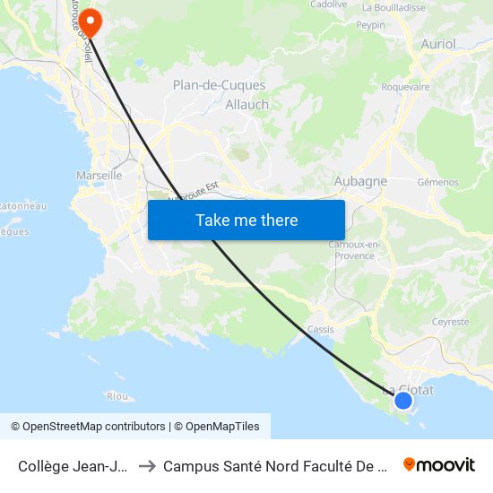 Collège Jean-Jaurès to Campus Santé Nord Faculté De Médecine map