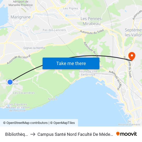 Bibliothèque to Campus Santé Nord Faculté De Médecine map
