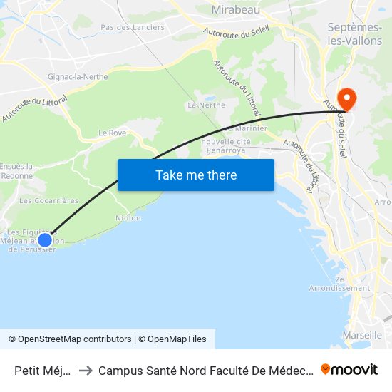 Petit Méjan to Campus Santé Nord Faculté De Médecine map