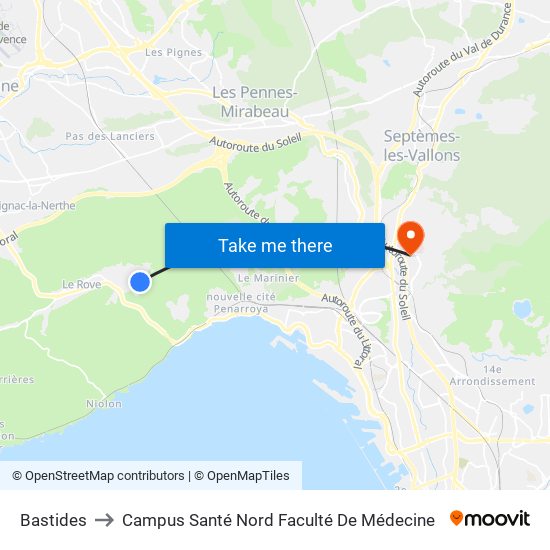 Bastides to Campus Santé Nord Faculté De Médecine map