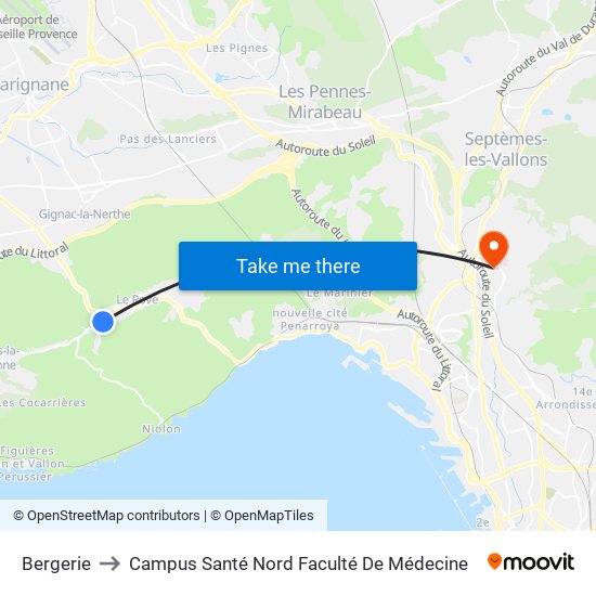 Bergerie to Campus Santé Nord Faculté De Médecine map