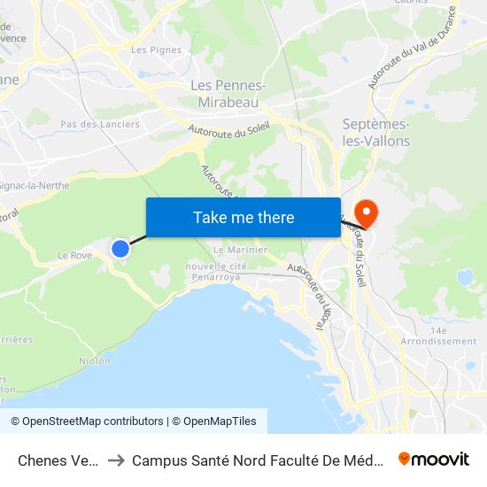 Chenes Verts to Campus Santé Nord Faculté De Médecine map