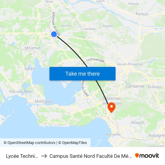 Lycée Technique to Campus Santé Nord Faculté De Médecine map