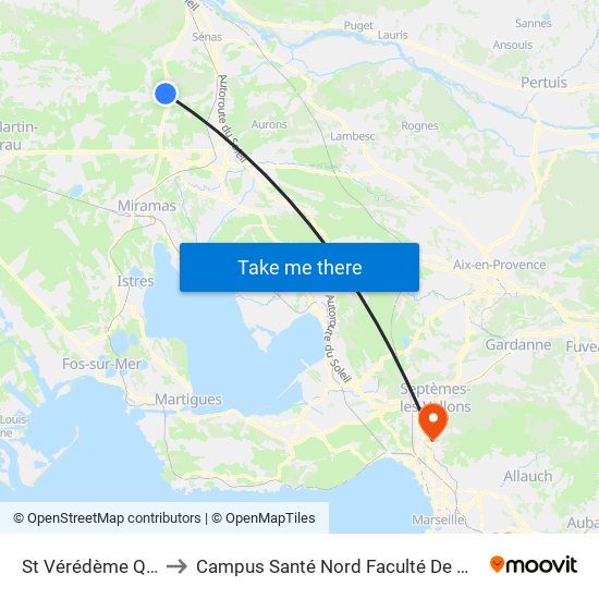 St Vérédème Quai 1 to Campus Santé Nord Faculté De Médecine map