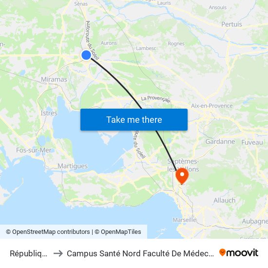 République to Campus Santé Nord Faculté De Médecine map