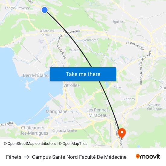 Fânets to Campus Santé Nord Faculté De Médecine map