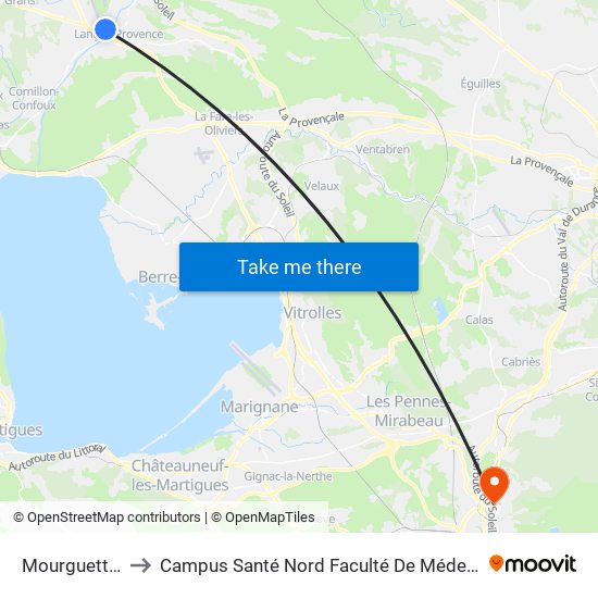 Mourguettes to Campus Santé Nord Faculté De Médecine map