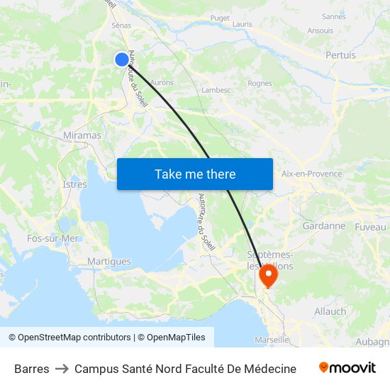 Barres to Campus Santé Nord Faculté De Médecine map