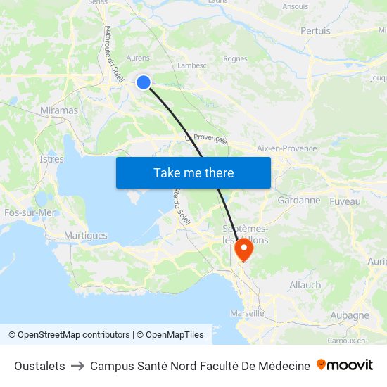 Oustalets to Campus Santé Nord Faculté De Médecine map