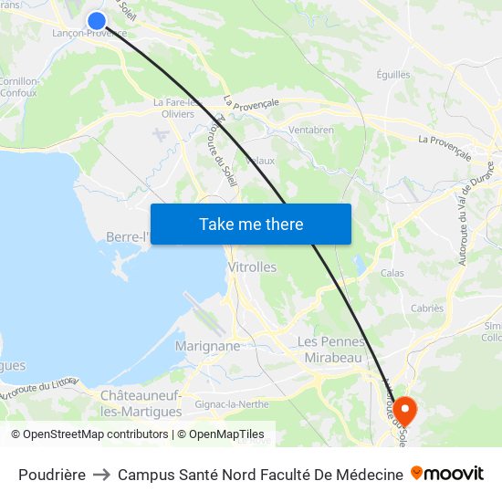 Poudrière to Campus Santé Nord Faculté De Médecine map