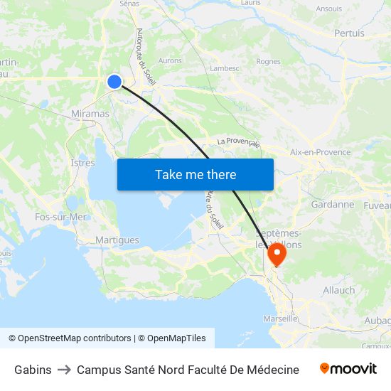 Gabins to Campus Santé Nord Faculté De Médecine map