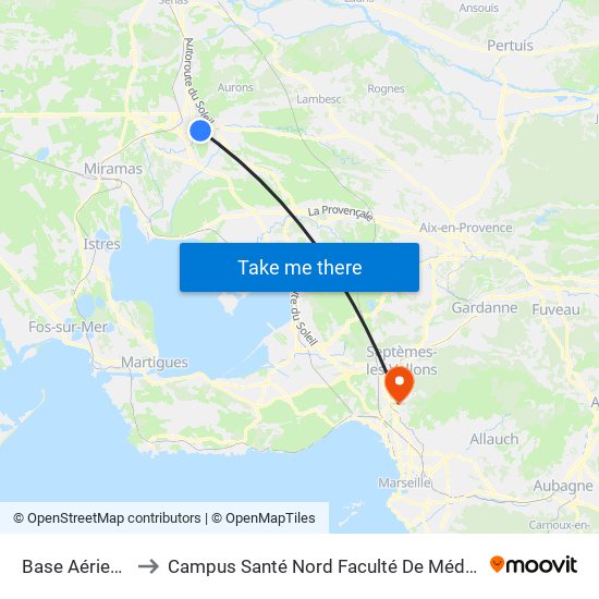 Base Aérienne to Campus Santé Nord Faculté De Médecine map