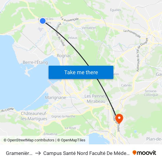 Gramenières to Campus Santé Nord Faculté De Médecine map