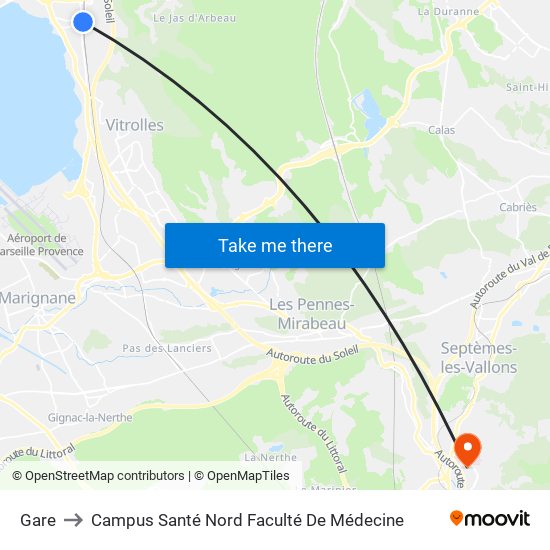 Gare to Campus Santé Nord Faculté De Médecine map