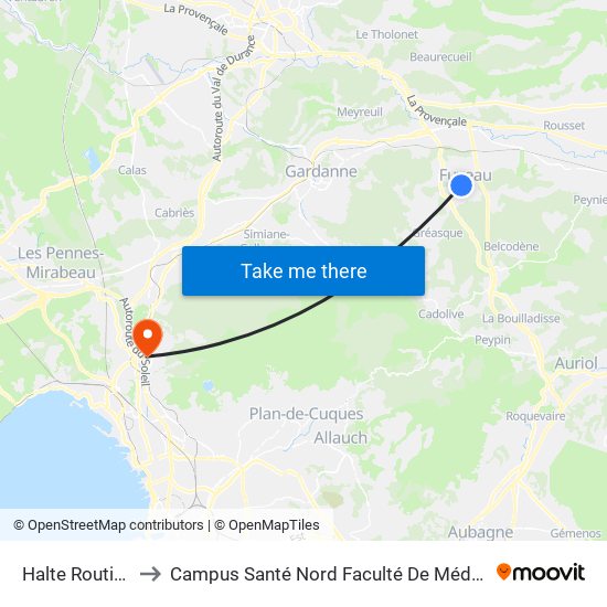 Halte Routière to Campus Santé Nord Faculté De Médecine map