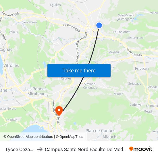 Lycée Cézanne to Campus Santé Nord Faculté De Médecine map
