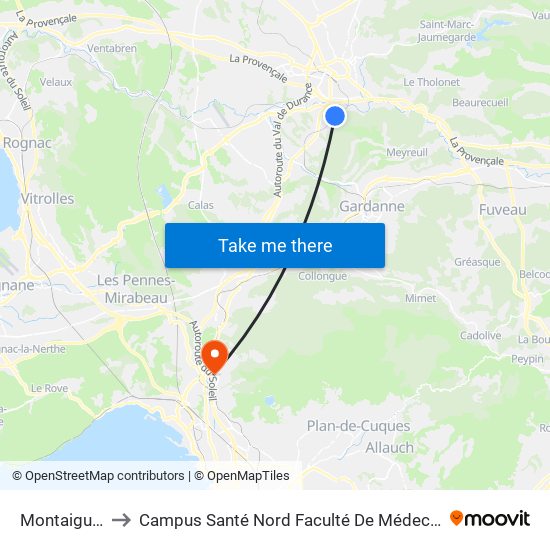 Montaiguet to Campus Santé Nord Faculté De Médecine map