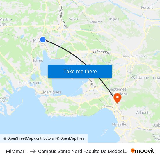 Miramaris to Campus Santé Nord Faculté De Médecine map