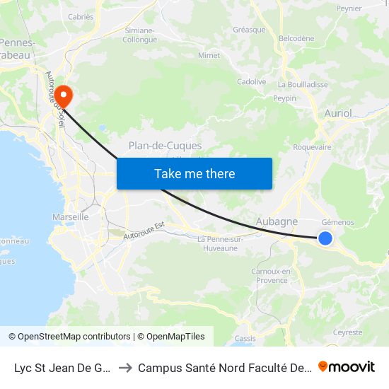 Lyc St Jean De Garguier to Campus Santé Nord Faculté De Médecine map