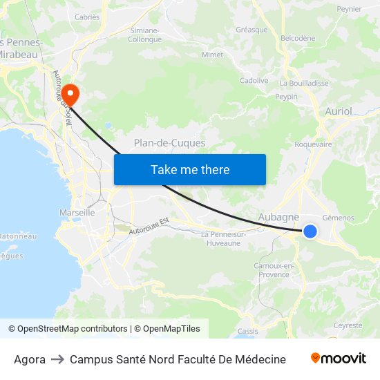 Agora to Campus Santé Nord Faculté De Médecine map