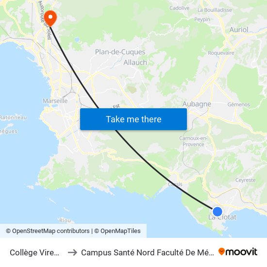 Collège Virebelle to Campus Santé Nord Faculté De Médecine map