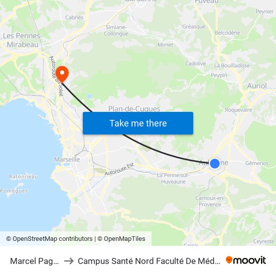 Marcel Pagnol to Campus Santé Nord Faculté De Médecine map