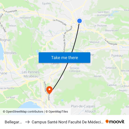 Bellegarde to Campus Santé Nord Faculté De Médecine map