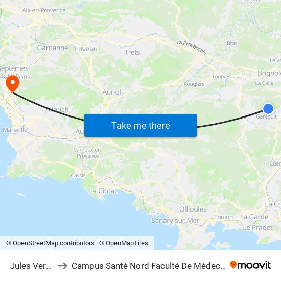 Jules Verne to Campus Santé Nord Faculté De Médecine map
