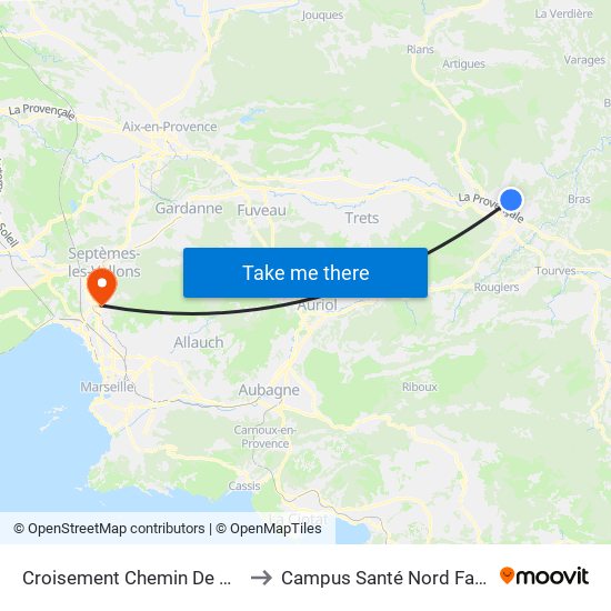 Croisement Chemin De Barjols/Coquelicots to Campus Santé Nord Faculté De Médecine map