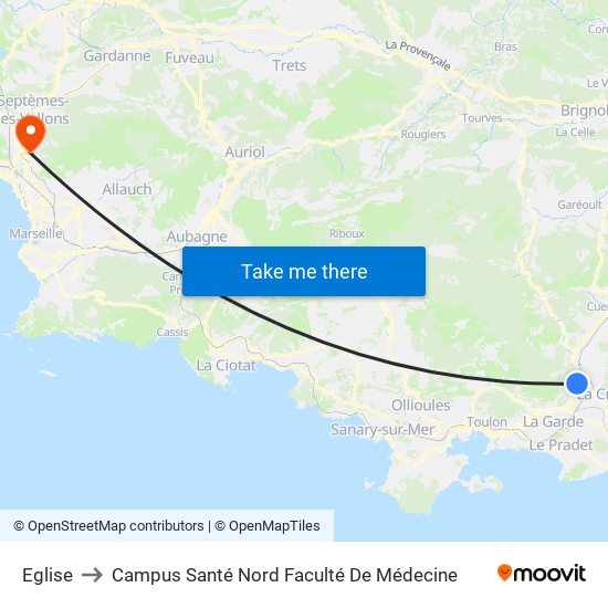 Eglise to Campus Santé Nord Faculté De Médecine map