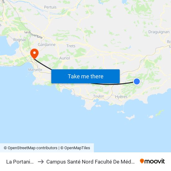 La Portaniere to Campus Santé Nord Faculté De Médecine map