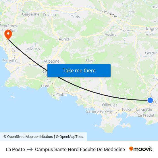 La Poste to Campus Santé Nord Faculté De Médecine map