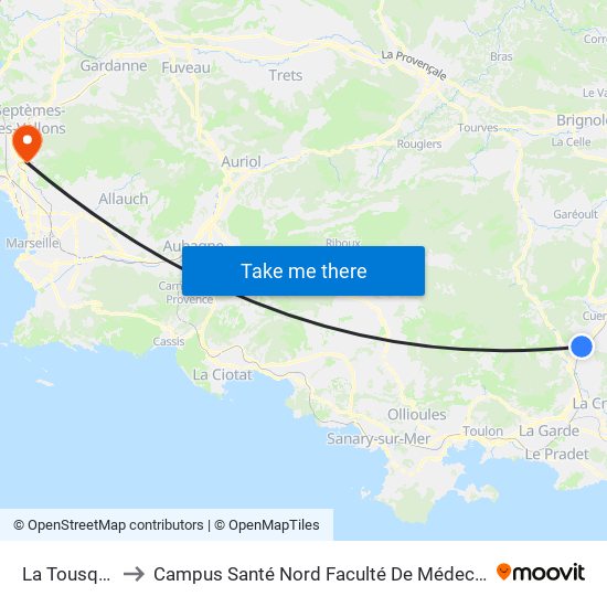 La Tousque to Campus Santé Nord Faculté De Médecine map