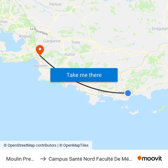 Moulin Premier to Campus Santé Nord Faculté De Médecine map