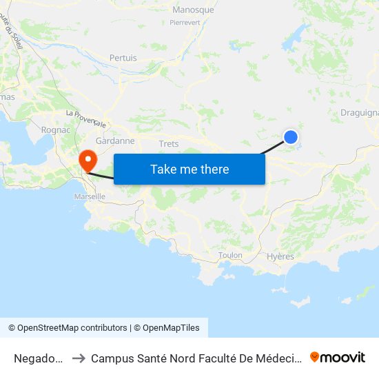 Negadous to Campus Santé Nord Faculté De Médecine map