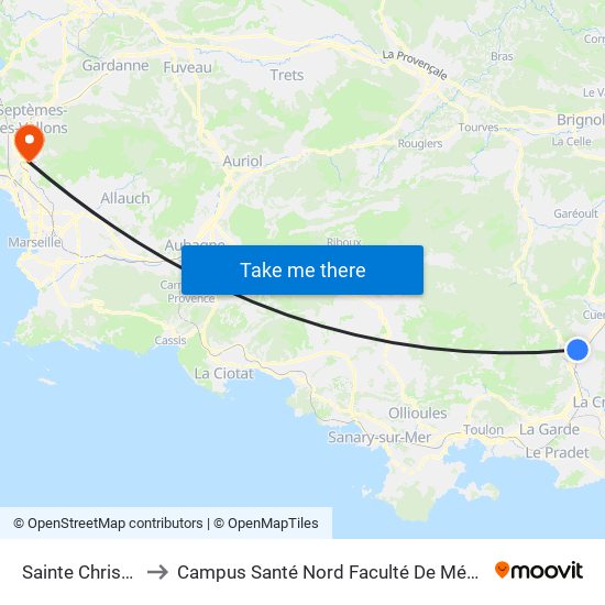 Sainte Christine to Campus Santé Nord Faculté De Médecine map