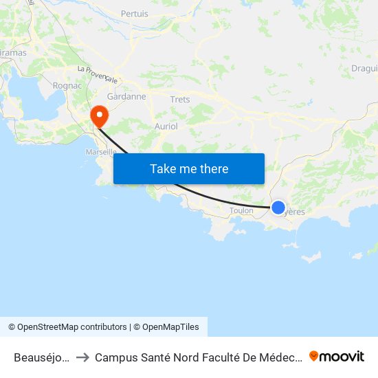 Beauséjour to Campus Santé Nord Faculté De Médecine map