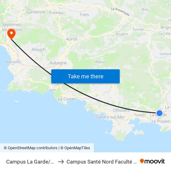 Campus La Garde/La Valette to Campus Santé Nord Faculté De Médecine map