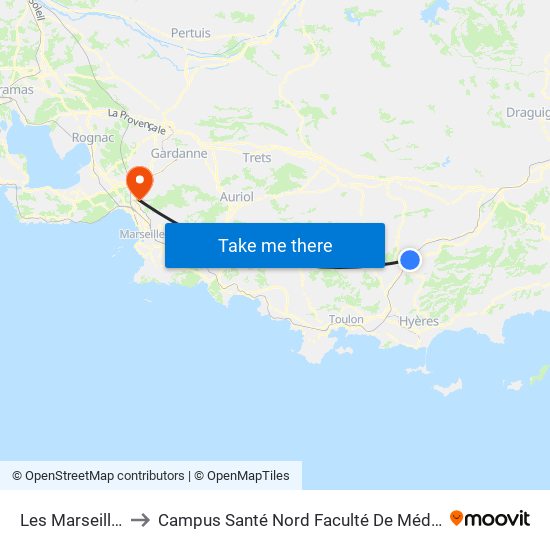 Les Marseillais to Campus Santé Nord Faculté De Médecine map